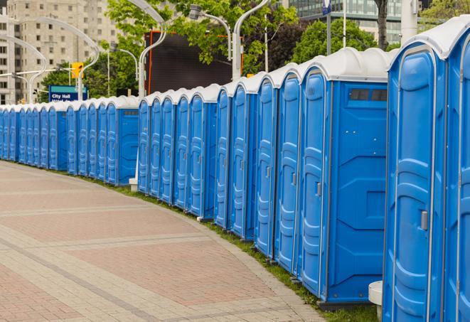 Seasonal porta potty units set up at a Oxford, Mississippi venue